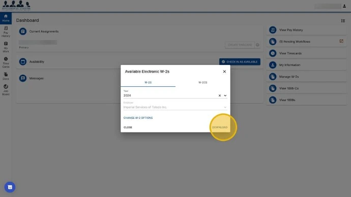 Screenshot of our employee W-2 downloader